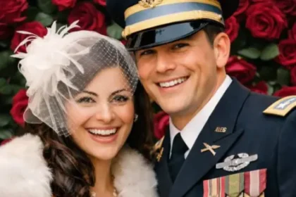 Meredith Schwarz standing with Pete Hegseth in military uniform, representing their early life period