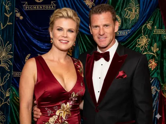 “David Sanov standing with his wife Alison Sweeney, both smiling together in a casual setting.”