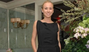 Emily Threlkeld in chic and elegant fashion dress